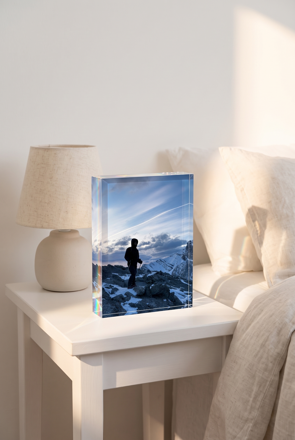 4x6 Portrait — bedside table in morning light, example