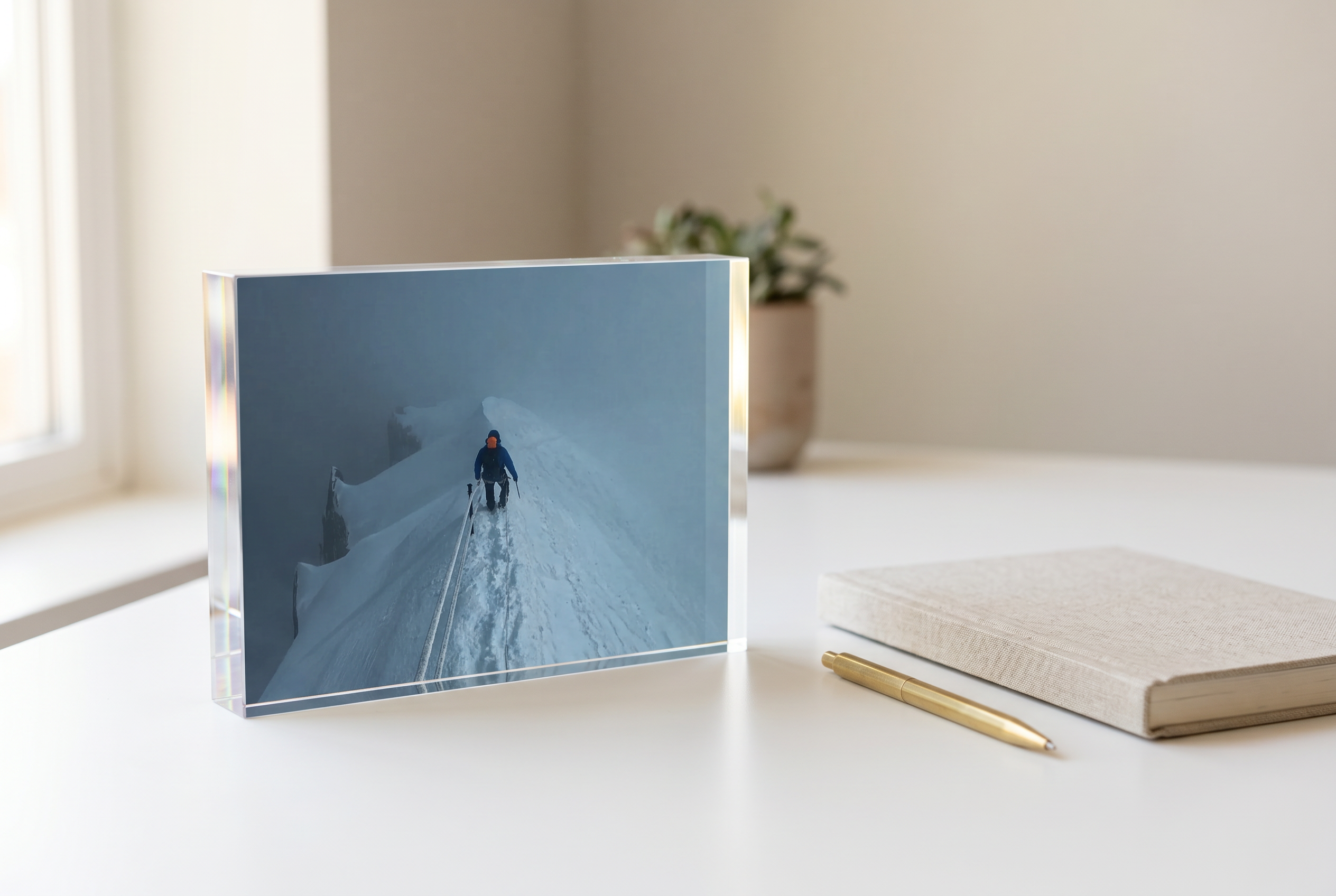 4x6 Landscape — block on desk with notebook, home example